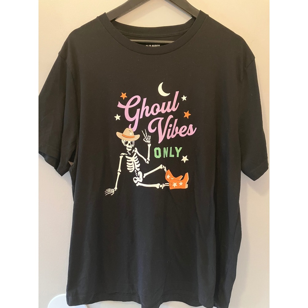 Old Navy Ghoul Vibes Only Skeleton Cowboy Graphic Tee Black XL
